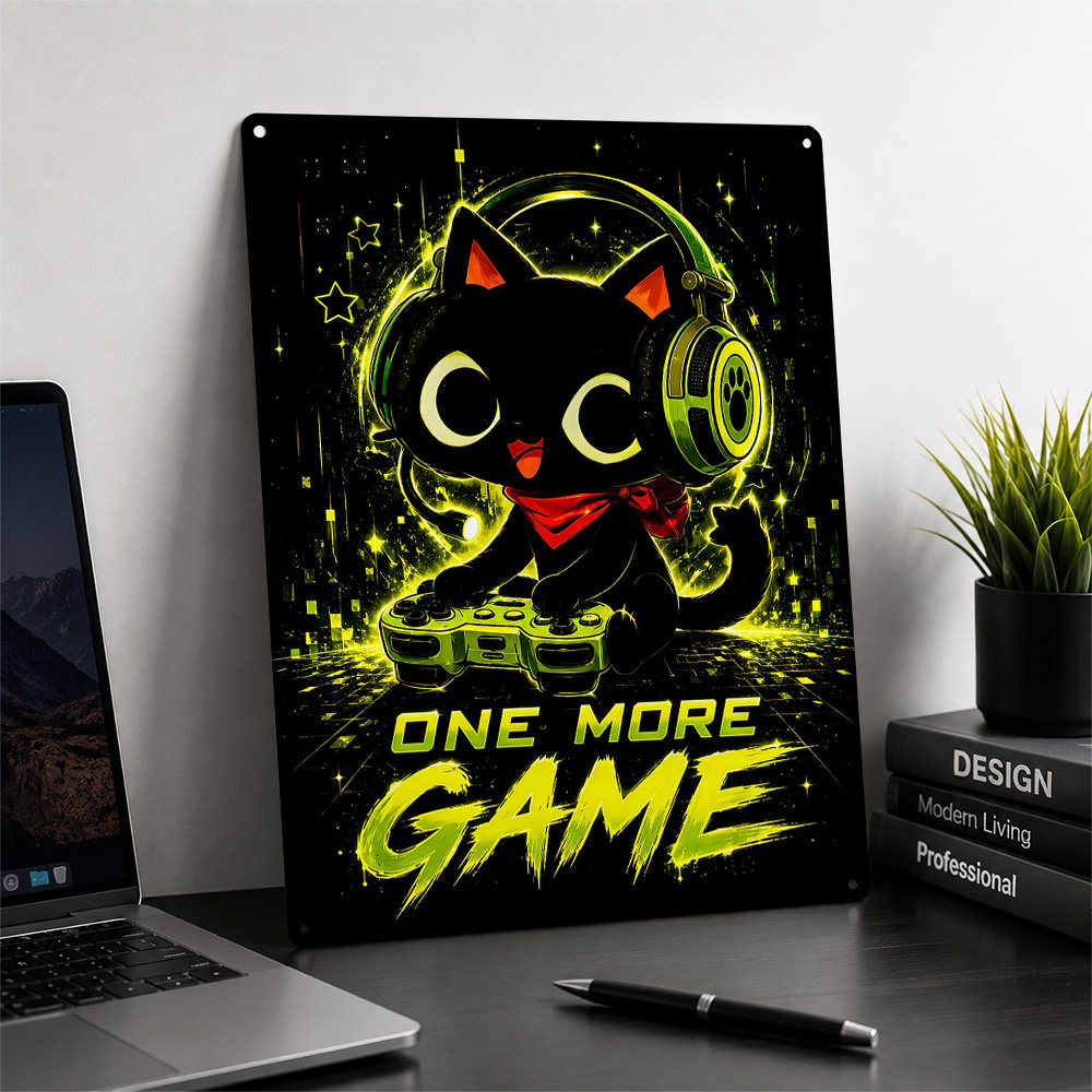 Pôster Metálico de Gato Gamer  - Retro Gaming Cafe avaliação e preço