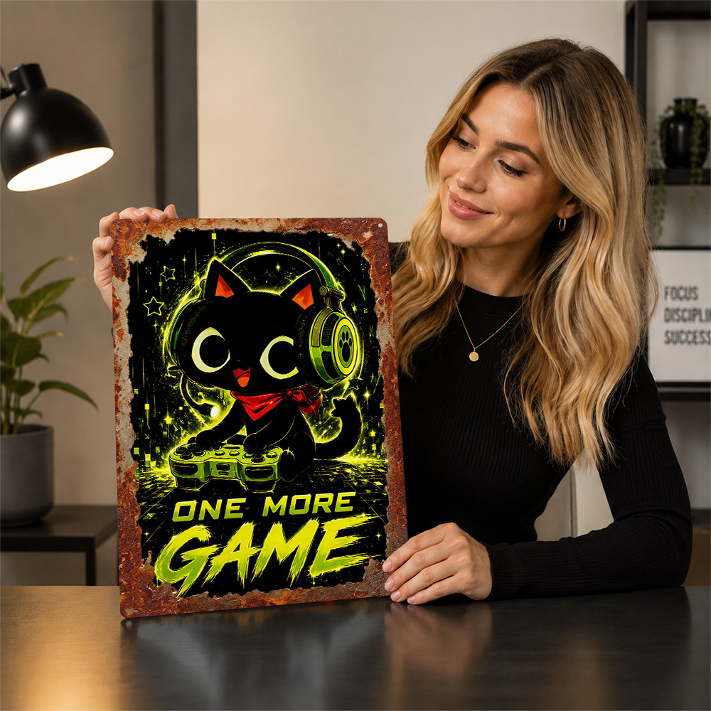 Pôster Metálico de Gato Gamer  - Retro Gaming Cafe avaliação e preço